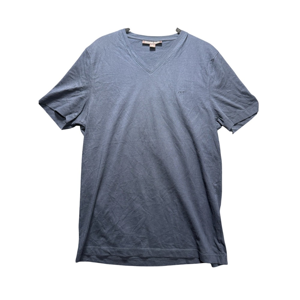 Michael Kors V-Neck T-Shirt Men M Navy Blue Short Sleeve Logo